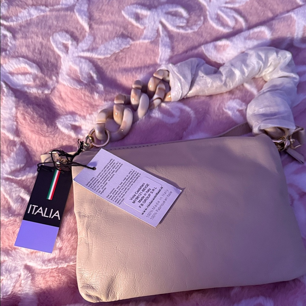 Italina Beige Shoulder Bag with Chain Accent